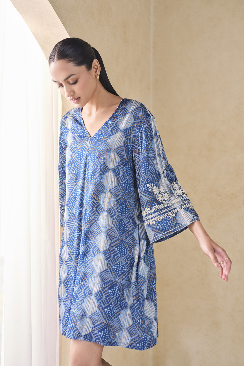 Landscape Handcrafted Dabu Dress - Blue, Blue, image 5